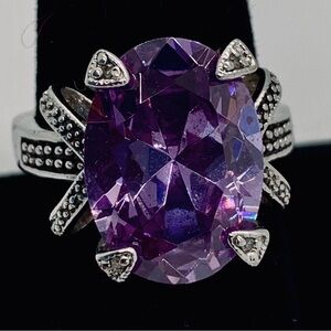 Elegant Purple Amethyst and Silver Cocktail Ring. Size 8.5